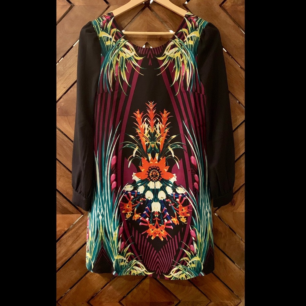 MM Couture Multi-Color Floral and Black Dress